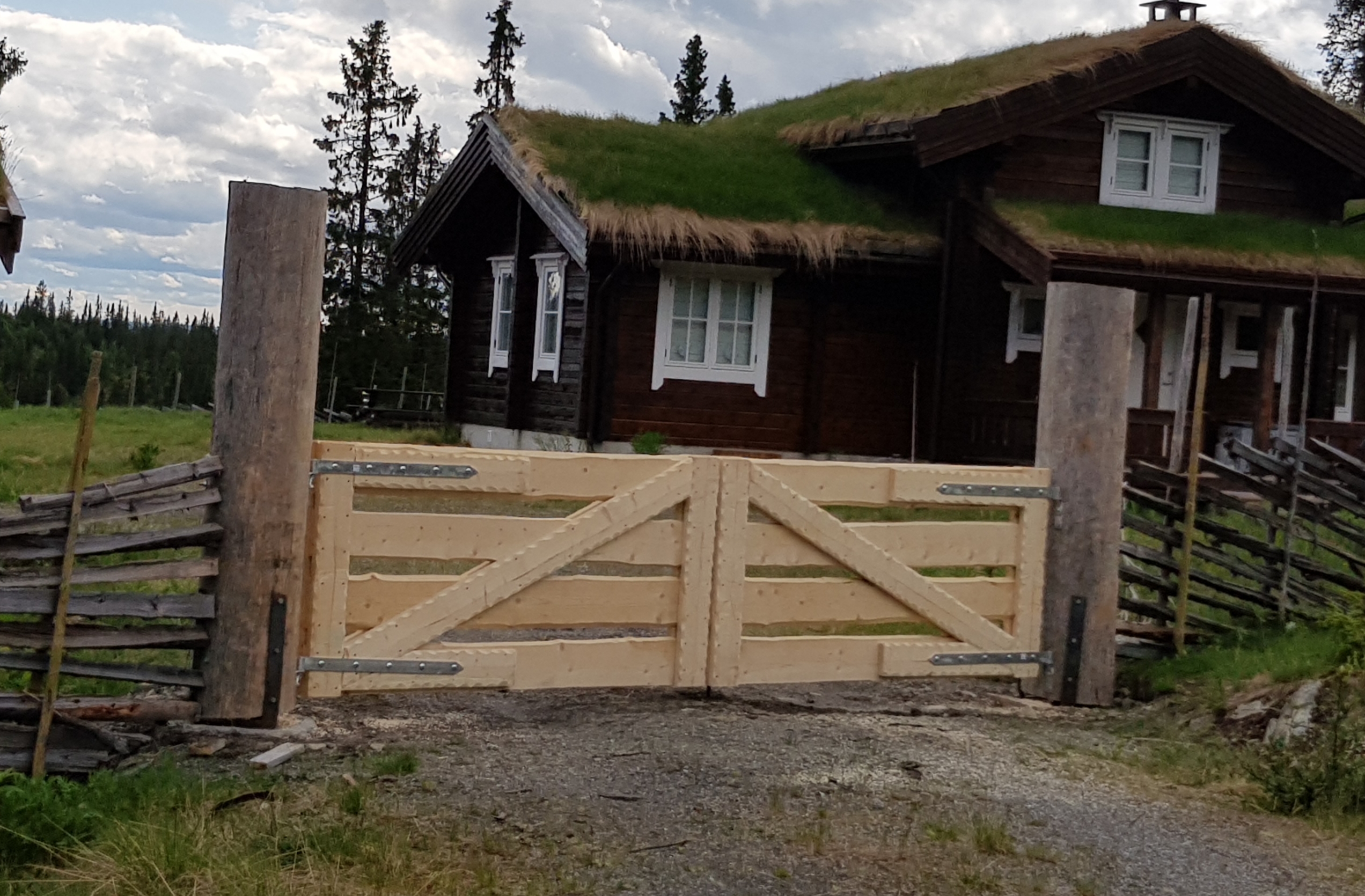 Lav port med liggende villmarkspanel og standard galvaniserte hengsler